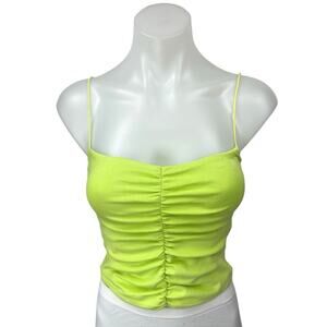 Zara Women's Green Sleeveless Ruched Square Neck Cami Camisole Crop Tank Top S